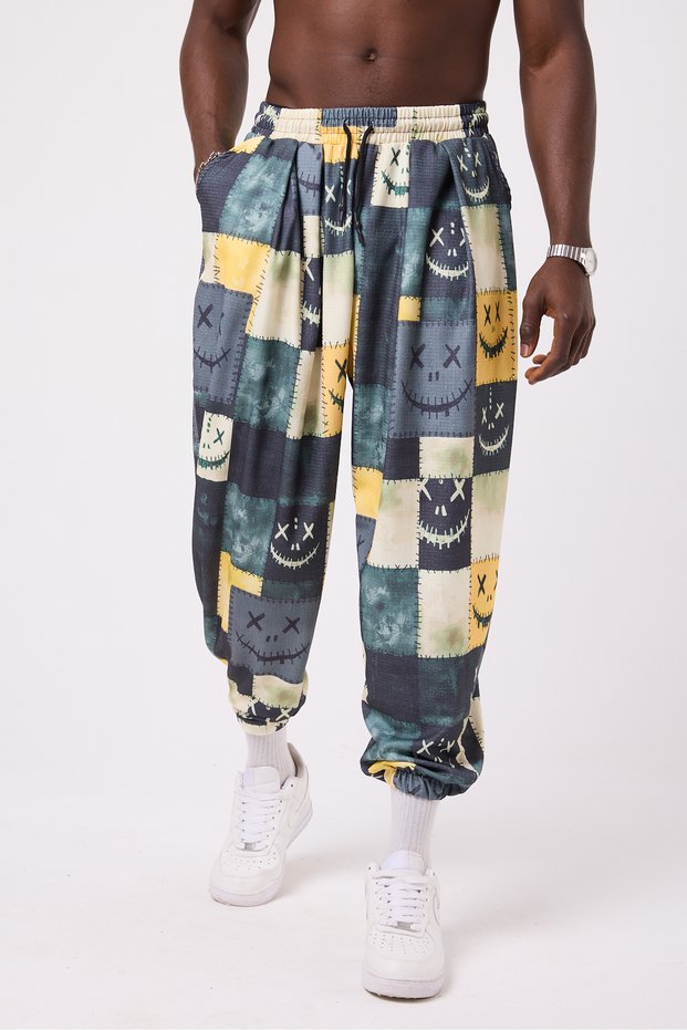 Unisex Street Style Printed Wrinkled Sports Baggy Trousers