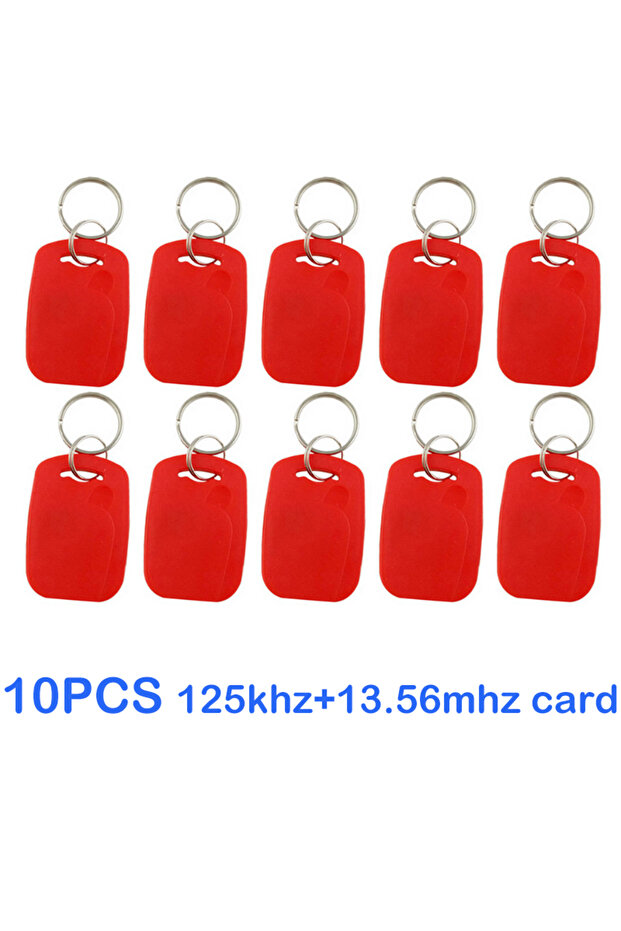 10 قطع حمراء، 10 قطع، سلسلة مفاتيح RFID ثنائية الشريحة بتردد 125 كيلو هرتز T5577 +13.56 ميجا هرتز، قابلة لإعادة الكتابة، مركبة