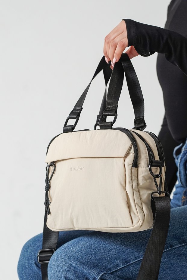 Delaviana Beige Women's Multi-Compartment Waterproof Crinkle Daily Crossbody and Shoulder Bag
