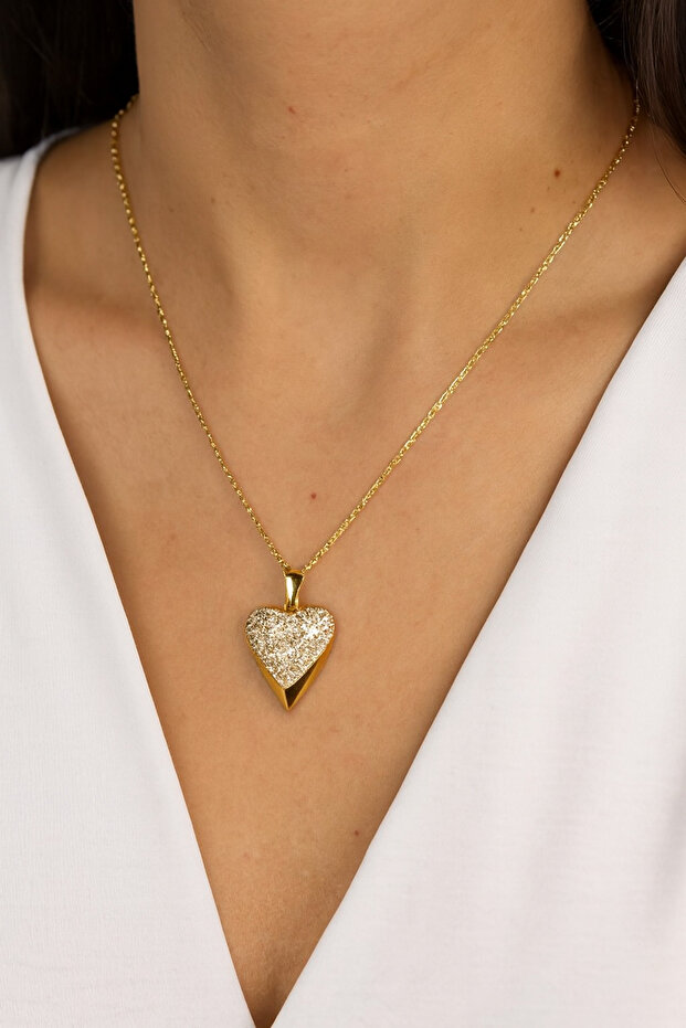 Stone Heart Steel Necklace