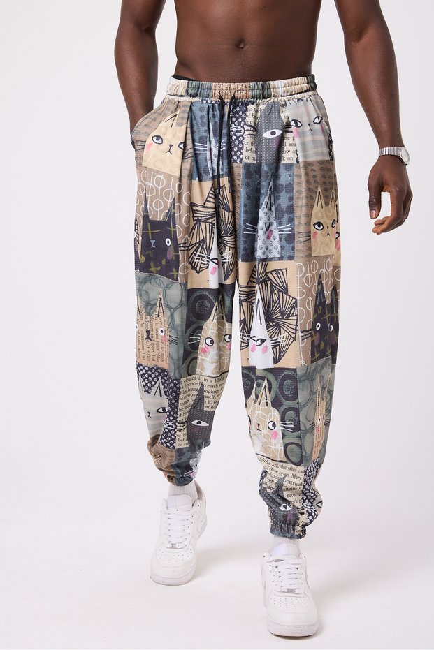 Unisex Street Style Printed Wrinkled Sports Baggy Trousers