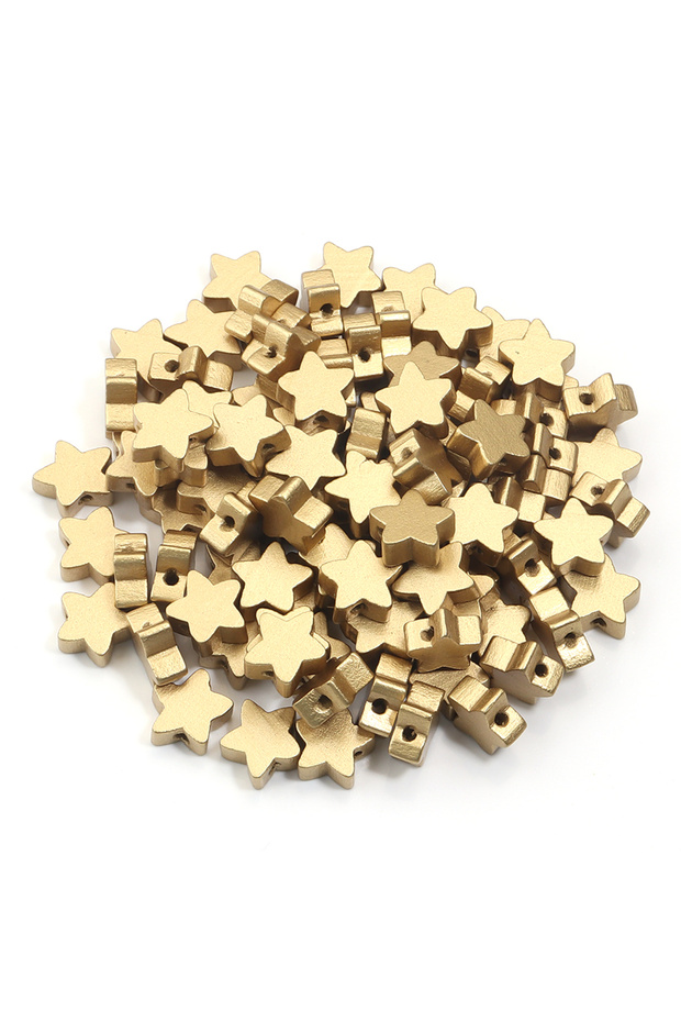 15mm 50pcs Gold color 50Pcs 15mm Natural Wooden Beads Five-Pointed Star Shape Loose Spacer Beads for