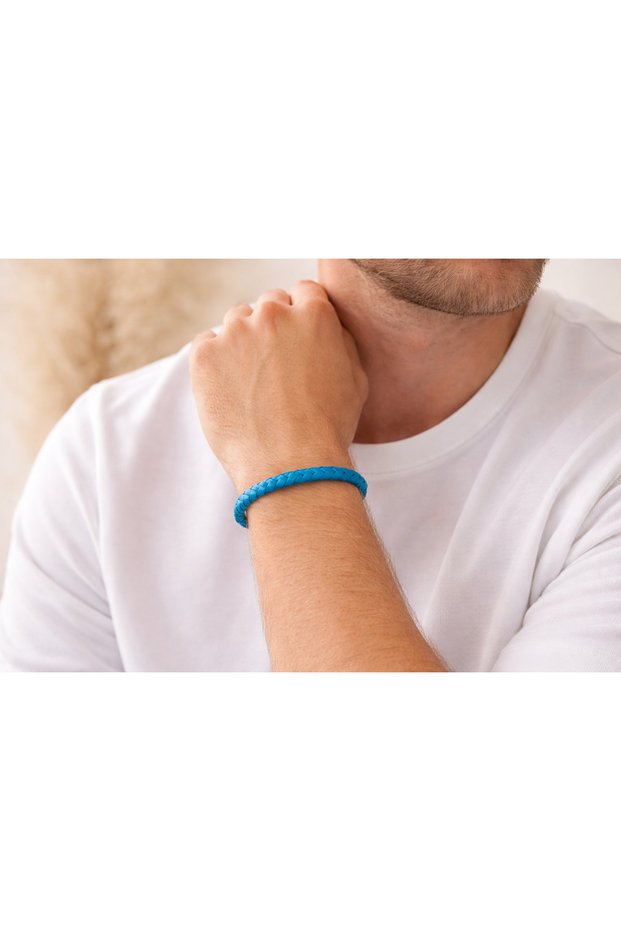 Ocean Blue Premium Braided Leather Men's Bracelet – Steel Lock