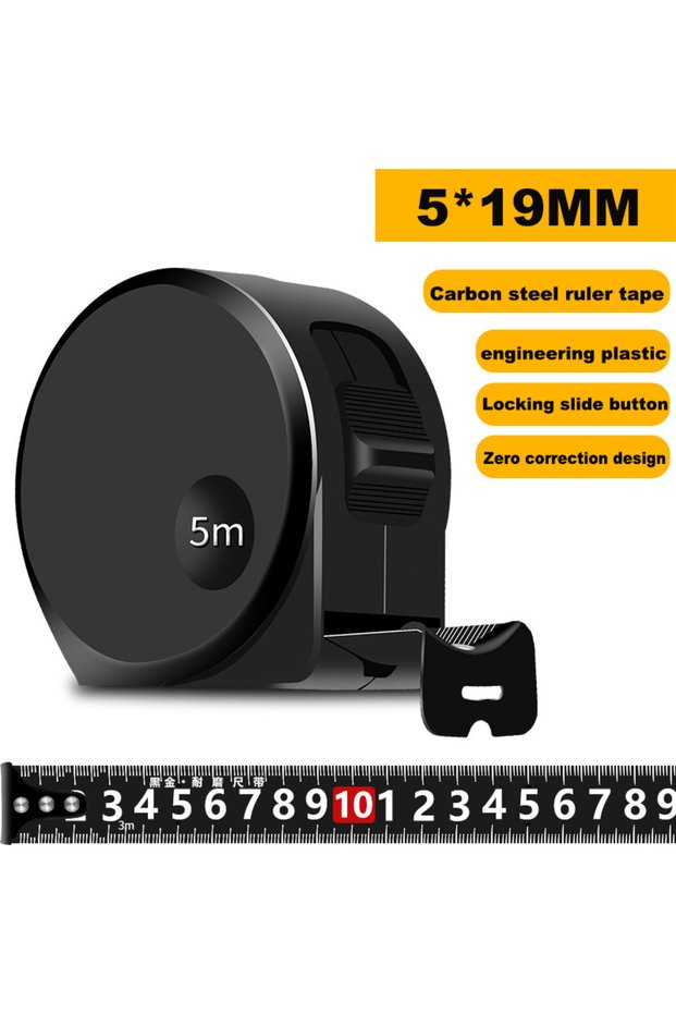 5m 19mm 1Pcs 3/5/7/10M Black Steel Material Measuring Tape Measure Multifunctional Household Woodwor