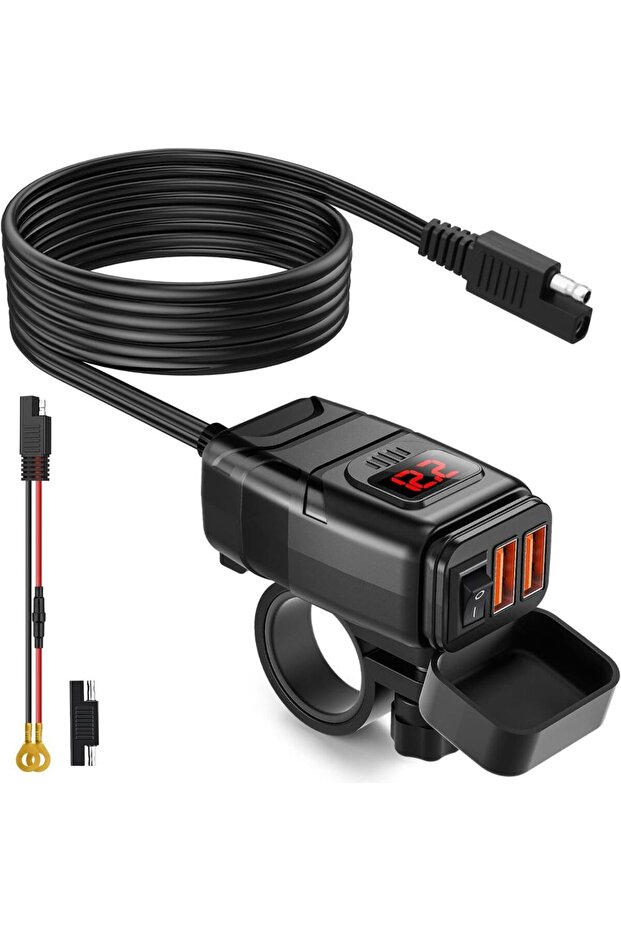 Red Extractme QC3.0 Motorcycle USB Charger 12V Waterproof Socket Handlebar Cell Quick Charger Adapte