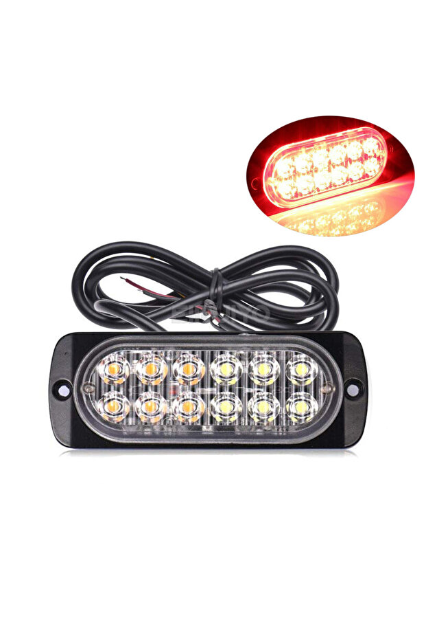 أضواء وامضة حمراء بـ 12 مصباح LED للطوارئ، إنارة تحذيرية وامضة 12 فولت 24 فولت للسيارات