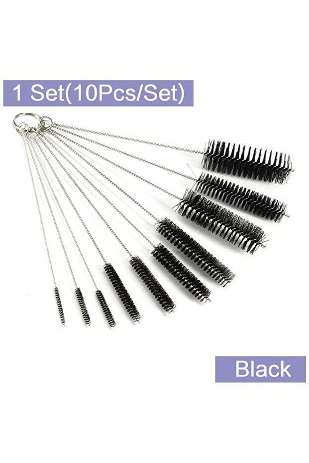 1set-Black Nylon Straw Cleaning Brush Kit Pipe Cleaner Stainless Steel Long Handle Cleaning Bottle B