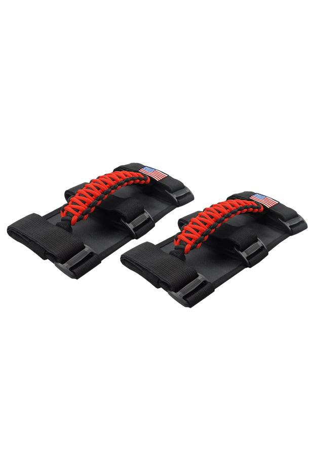 2 Pack(Red) Heavy Duty Paracord Grab Handles for Jeep Wrangler Gladiator UTV/ATV, US Flag Non-Slip F