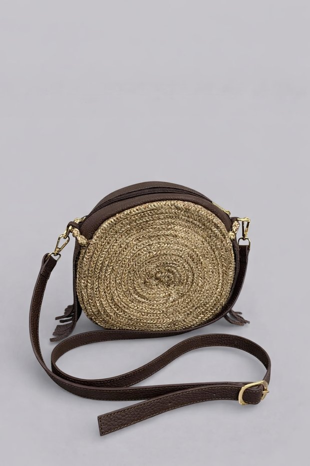 Olea Extra Light Soft Rope and Genuine Leather Fringed Design Stylish Straw Women's Shoulder and Crossbody Bag