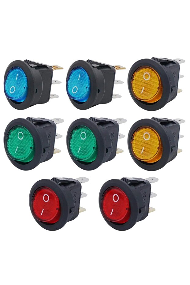 8pcs mix color 8pcs KCD1 On/Off 3-Pin 2-Position Snap 20A 12V Red LED Round Boat Rocker Switch with