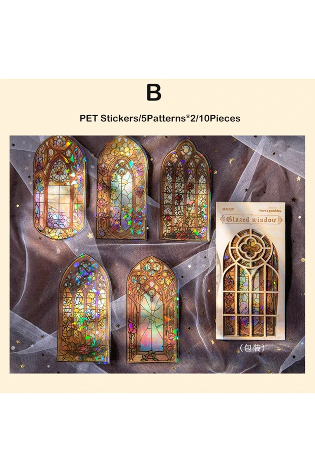 B 10pcs/pack Flowers Window Stickers Gold Foil Decor DIY Decorative Scrapbooking Material Collage S.