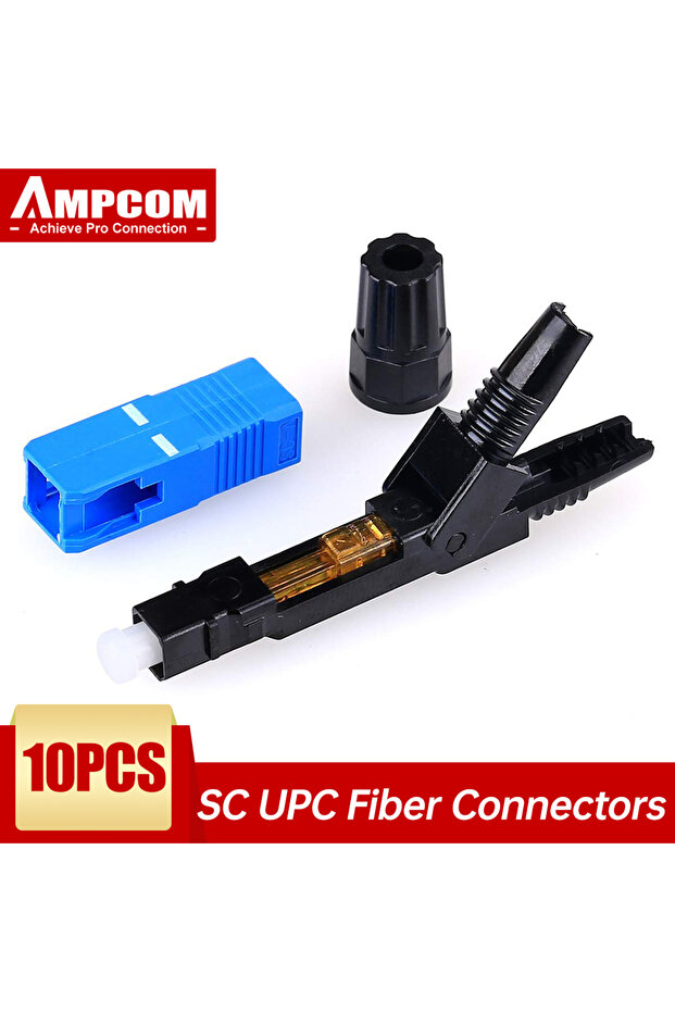 10 قطع من موصلات الألياف الضوئية السريعة AMPCOM SC UPC/APC، FTTH مفرد الوضع، تجميع ميداني سريع