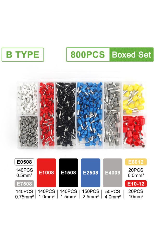 800PCS B Type 200-1900PCS VE Tube Terminal Kits Quick Wiring Insulated Ferrule Crimp Terminals Boxed