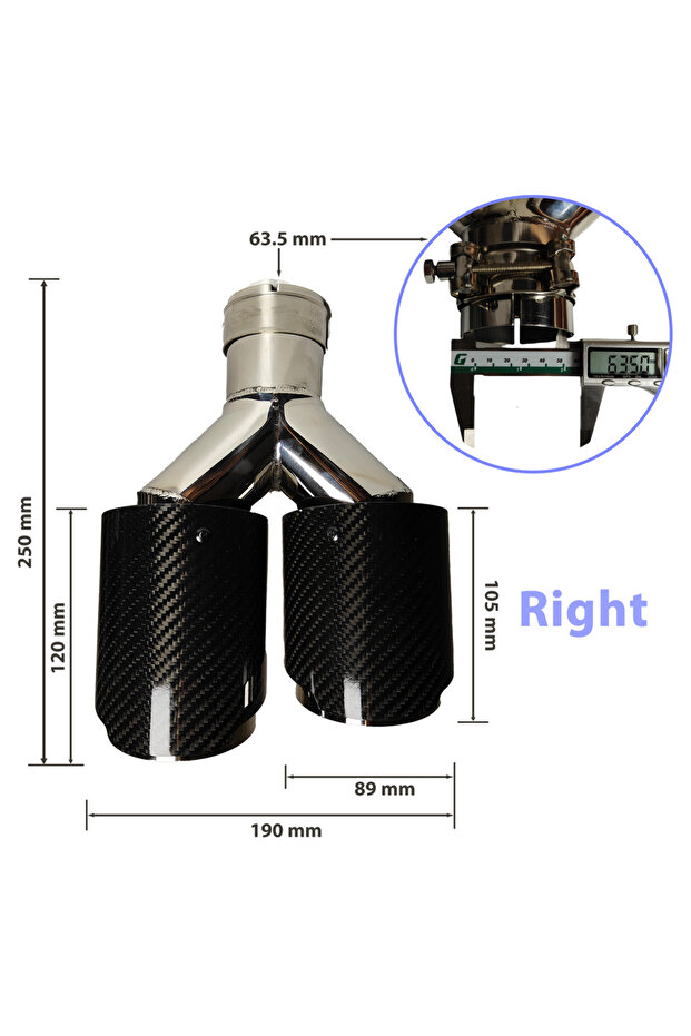 63.5mm-89mm-Right 1 Pcs Universal Car Carbon Fiber Glossy Muffler Tip Polishing Y Shape Double Exit