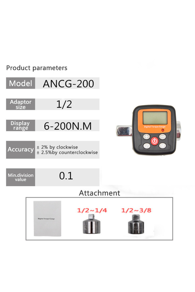 ANCG 6-200N.m 1/4'' 3/8'' 1/2 Company Direct Torque Wrench Tester Torque Adapter Digital Torque Mete