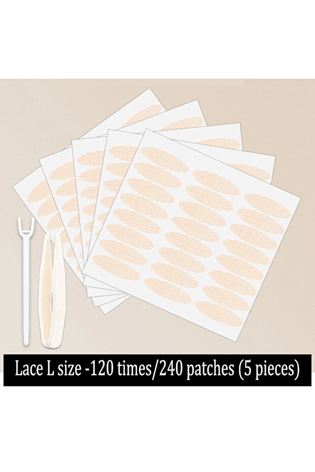 Lace-L 240Pcs 240pcs Invisible double-fold eyelid tape, natural lace, transparent Beige stripe Natur