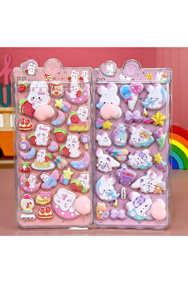 Rabbit 2sheets Cartoon Sticker 3D PVC Hollow Puffy Squishy Rabbit Capybara Bear For Phone Case Lapto