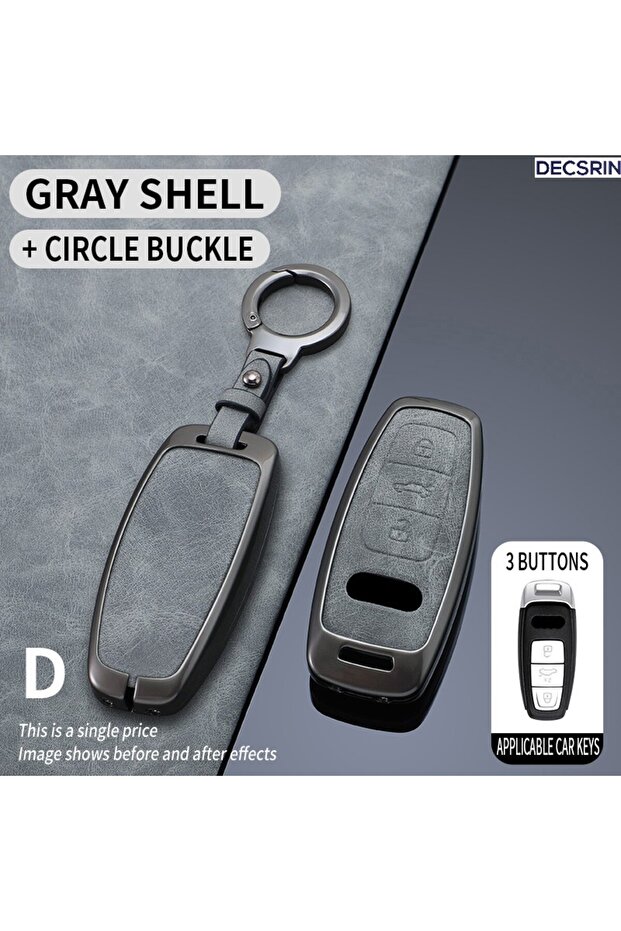 Gray Circle Set New Leather Car Remote Key Case Cover Shell Fob For Audi Q8 RSQ8 A6 C8 S6 RS6 A7 S7