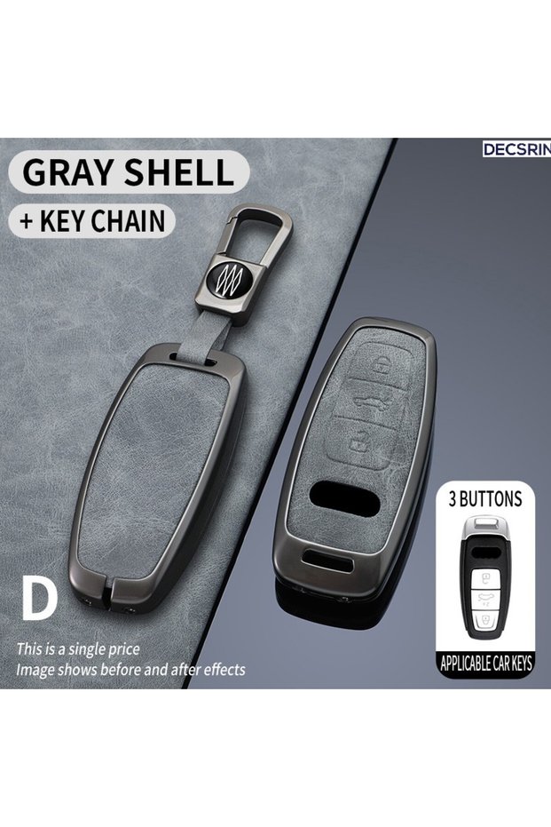 Gray Square Set New Leather Car Remote Key Case Cover Shell Fob For Audi Q8 RSQ8 A6 C8 S6 RS6 A7 S7