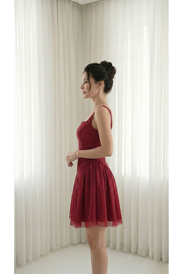 kırmızı simli elbise - 3