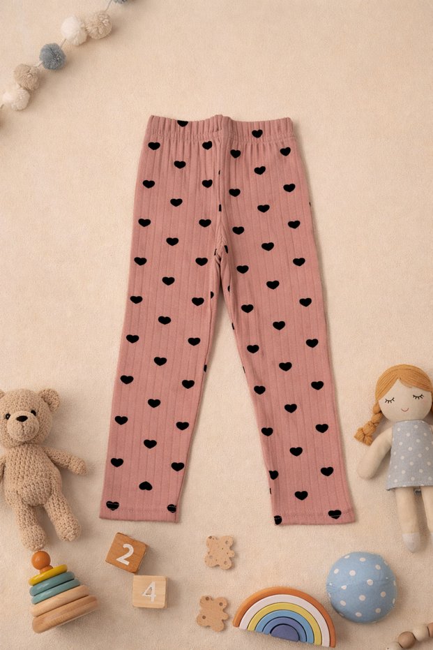Şimalya Kids Heart Printed Ribbed Girls' Leggings