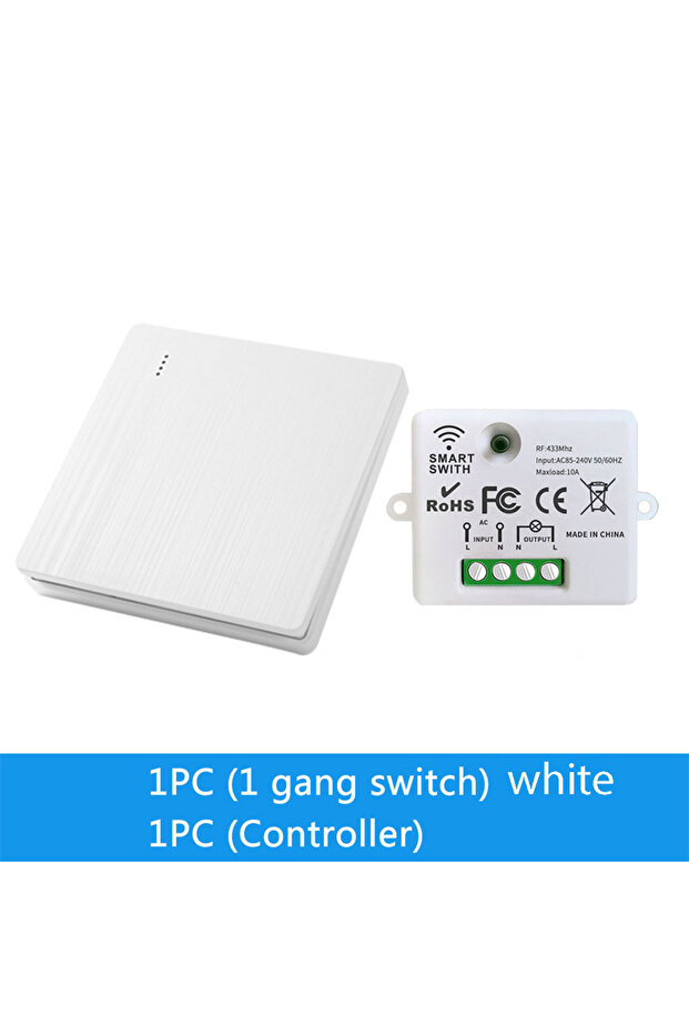 white one Wireless Smart RF 433Mhz 100-220V Wall Panel with Remote Control Mini Relay Receiver Home