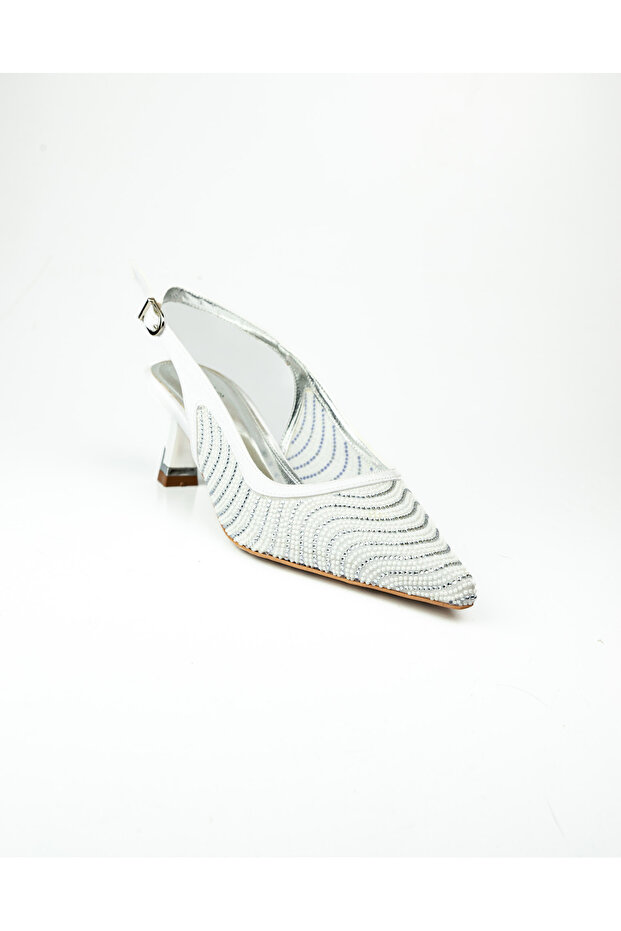Alos 9518 White Short Heeled Evening Dress Women's Shoes