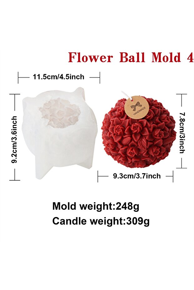 Flower Ball Mold 4 3D Flower Ball Candle Silicone Mold Rose Sunflower Flower Sphere Scented Candle P