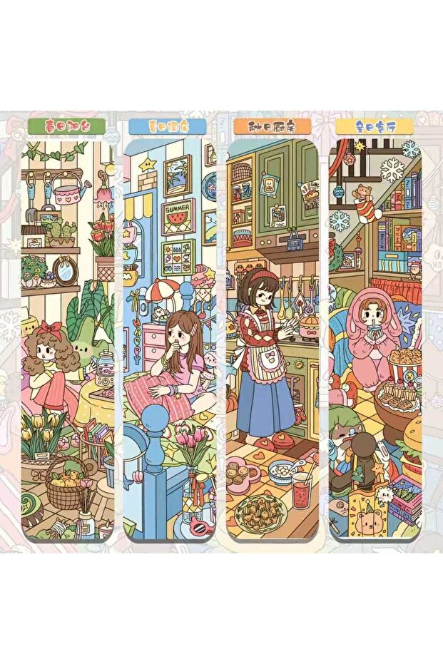 A B C D full set Kawaii Spring balcony 3D Summer boudoir Landscape Sticker DIY Pocket Cabin Scene C