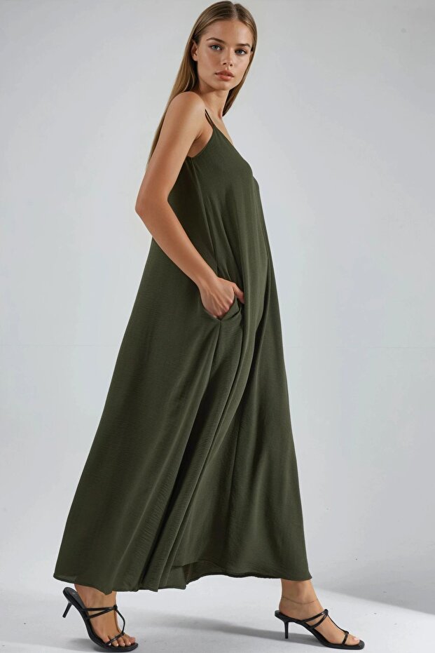 V -Yaka A-Form Maxi Elbise - 2