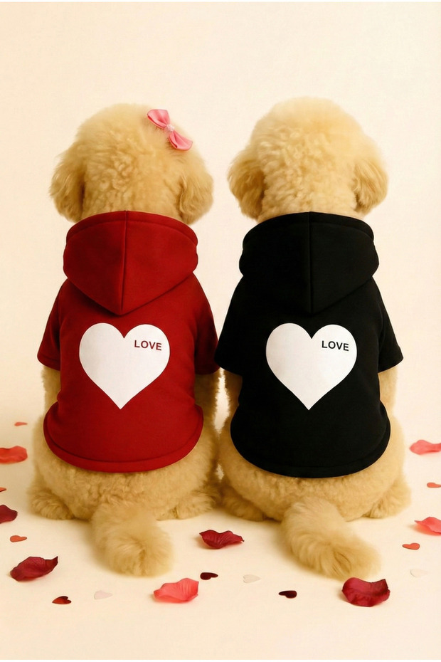 Hooded Fleece Sweatshirt Dog and Cat Outfit & Dress - Love Paw Set of 2