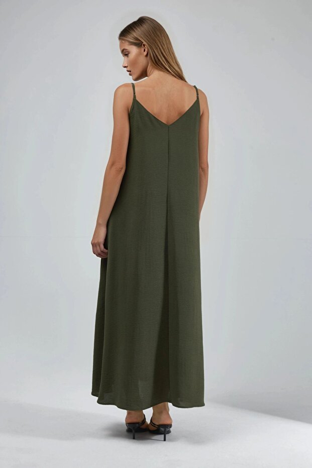 V -Yaka A-Form Maxi Elbise - 3