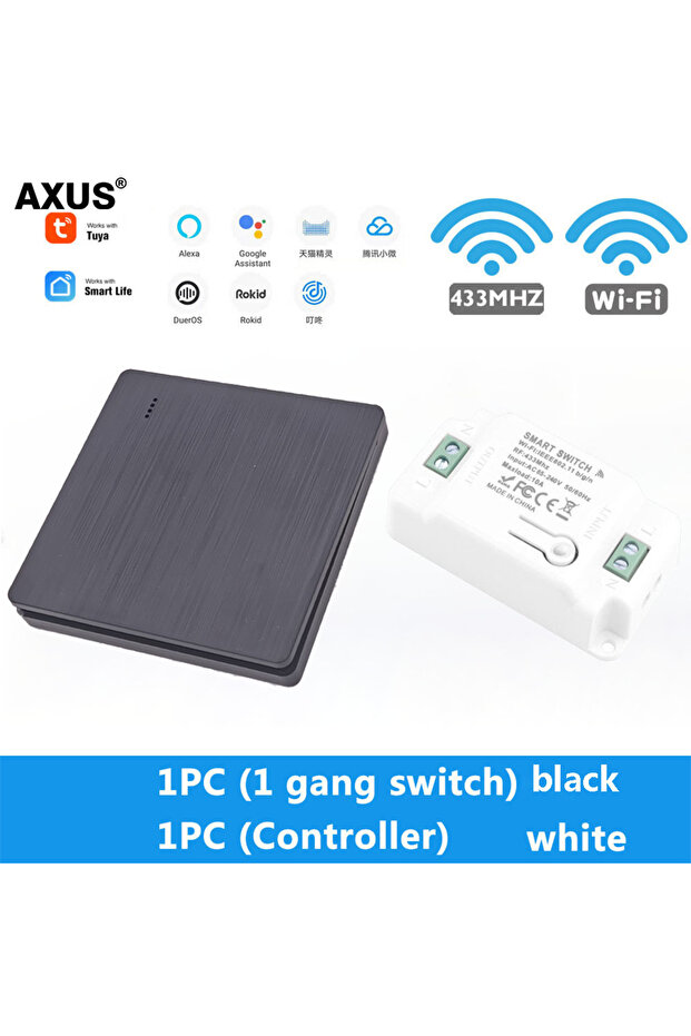 B 1 gang 1 Receiver AXUS Work With Tuya Wall Smart WiFi Push Button Switch RF 433Mhz Light Switch Wi