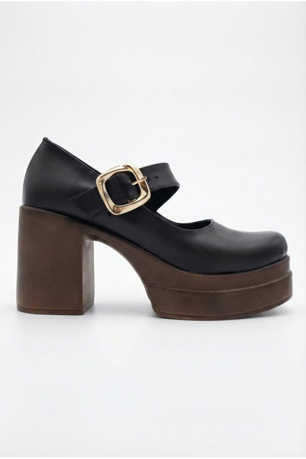 Women's High Platform Heeled Stylish Buckle Elastic Band Closed Toe Ballerina Loafer Shoes