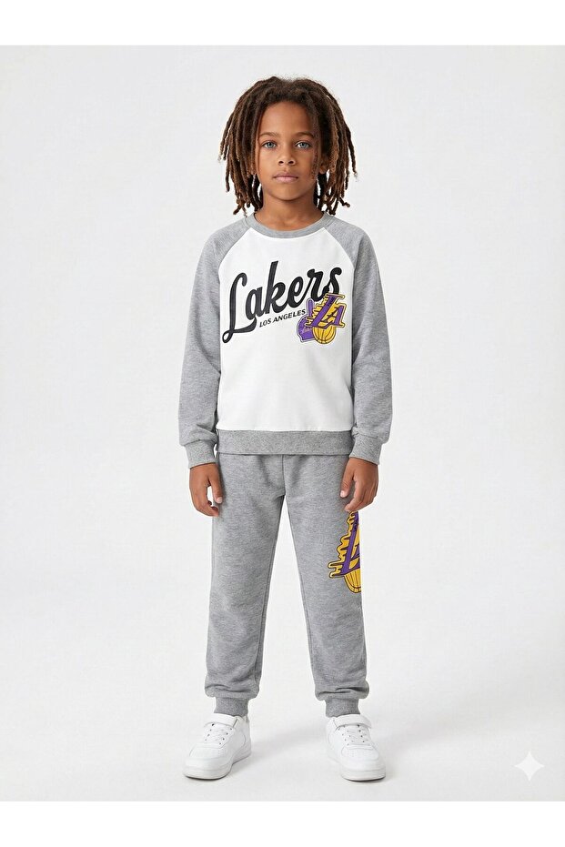 L.A. Lakers Gray 3 Thread Non-Embossed Kids' Kit