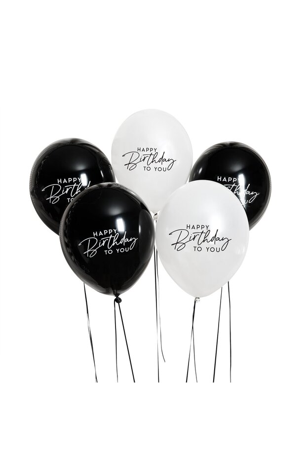 Monochrome 'Happy Birthday' 12" Latex Balloons 5ct