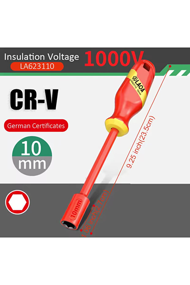 10mmLA623110 LAOA 1000V 1pc Insulated Socket Screwdriver Multifunctional Hexagonal Socket Wrench Dri