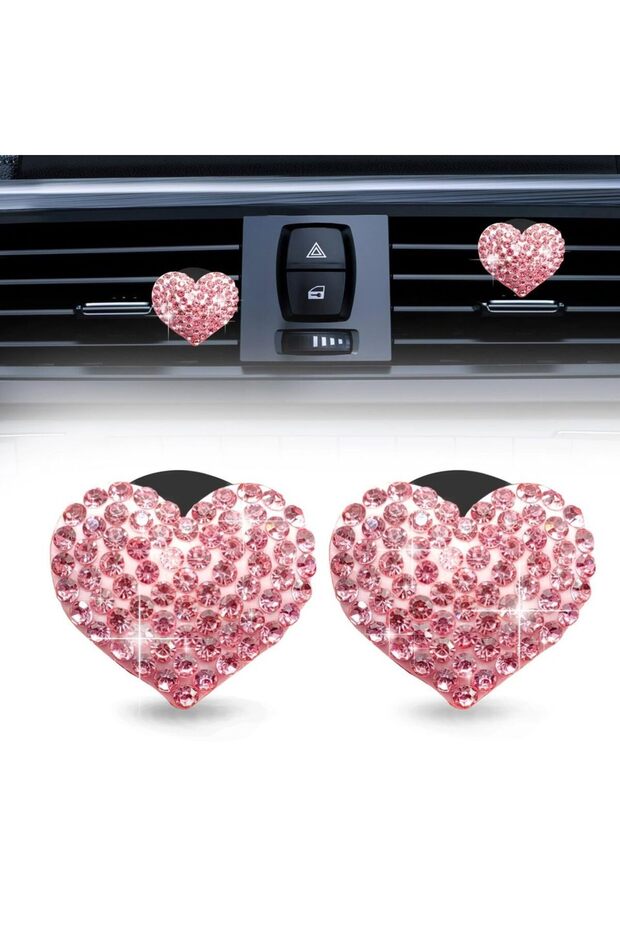 2pcs pink 2PCS Car air outlet aromatherapy clip diamond rhinestone heart car air outlet perfume clip