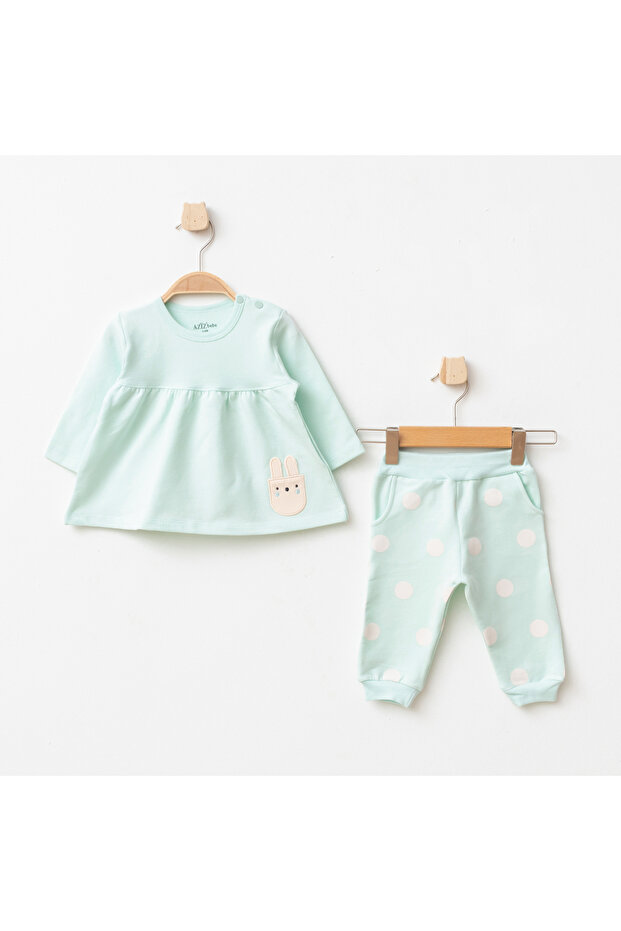 Baby Girl Animal Patterned 100% Cotton Sweatshirt Pants 2-Piece Top and Bottom Baby Set 3 Months-36 Months