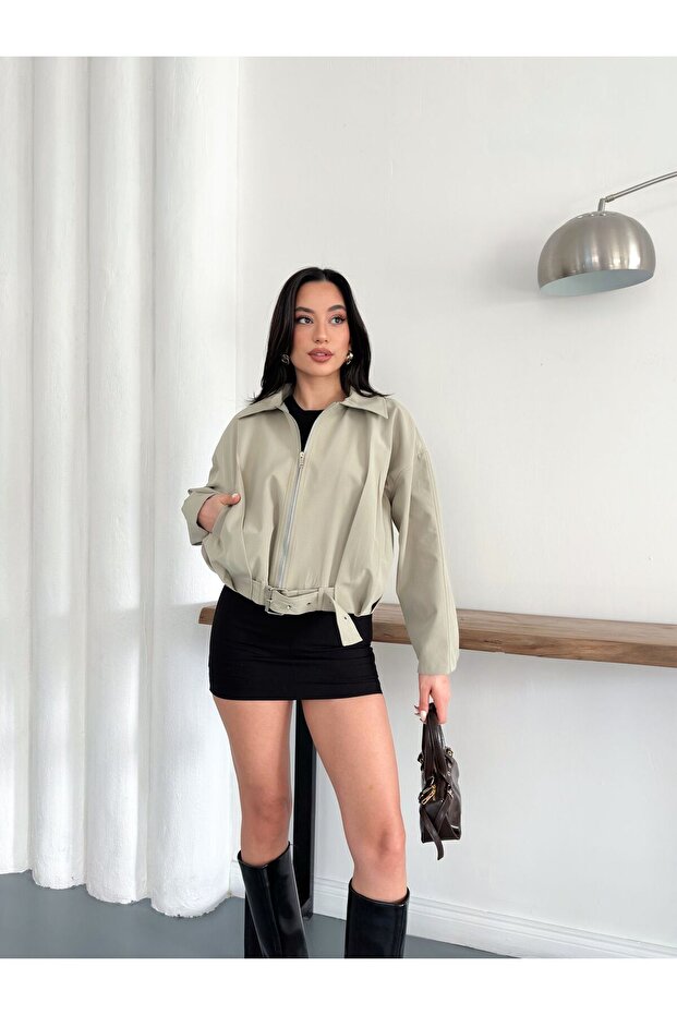 Belted Pleated Bomber Trench Jacket