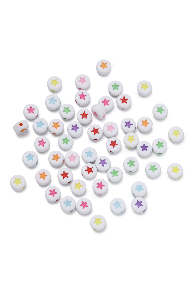 White-Colorful 03 100pcs Acrylic Star Beads Colorful 7mm Flat Round Letter Spacer Bead for DIY Brace
