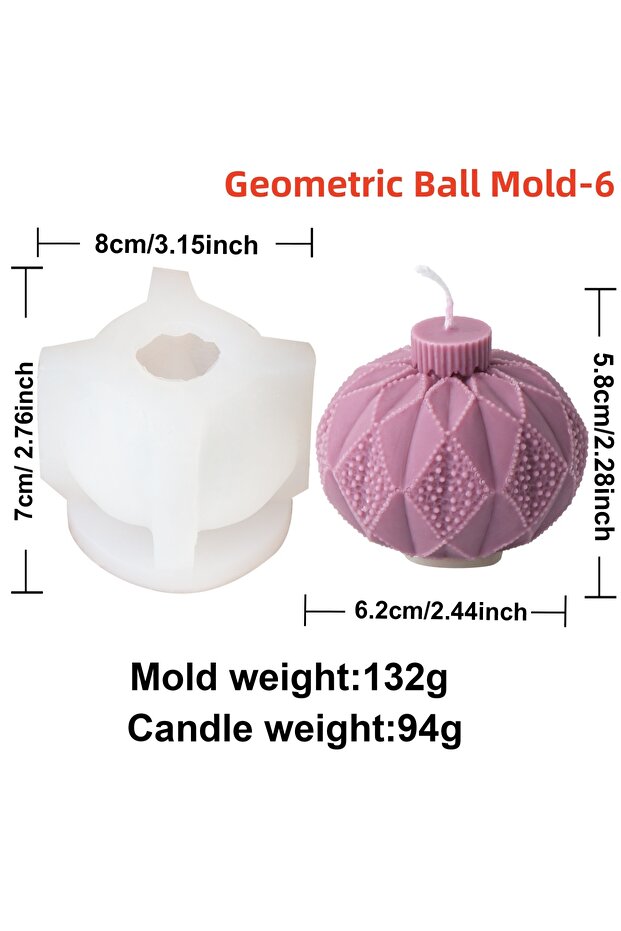 Ball Mold 6 Geometric Ball Candle Silicone Mold 3D Embossed Round Ball Candle Aromatherapy Plaster M