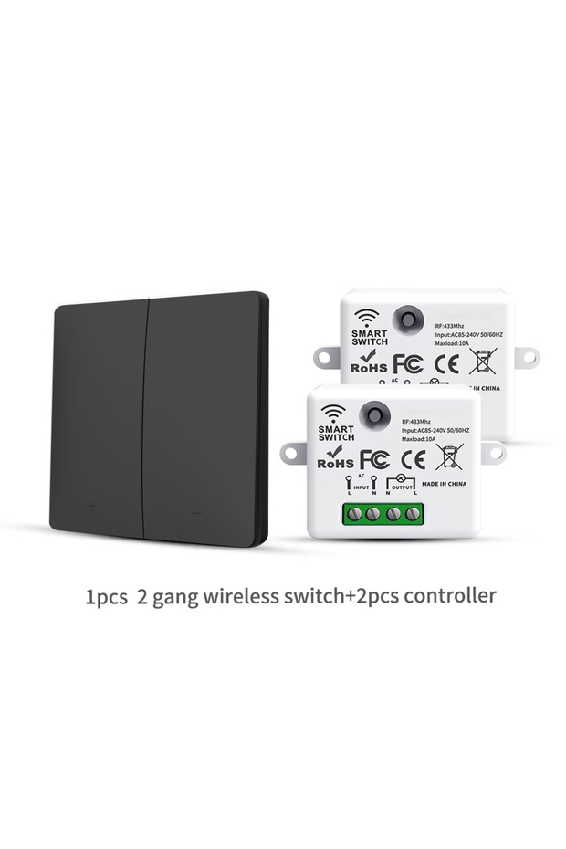 مفتاح ذكي لاسلكي LVGEMSS RF433 مع جهازي استقبال، لوحة حائطية ذاتية الطاقة مقاومة للماء للتحكم عن بعد في الإضاءة