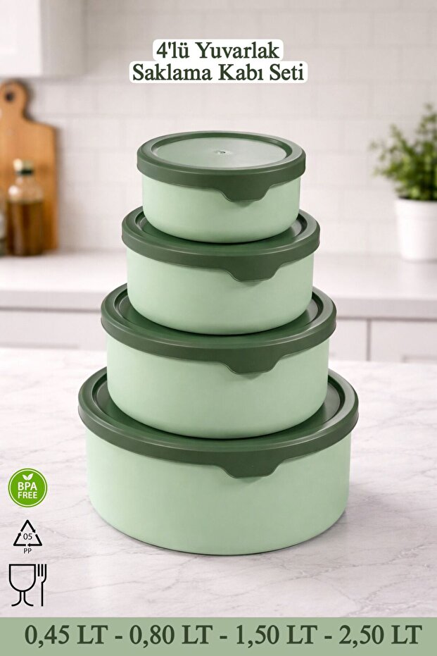 Set of 4 Round Storage Containers - Microwave and Freezer Compatible - Bpa Free