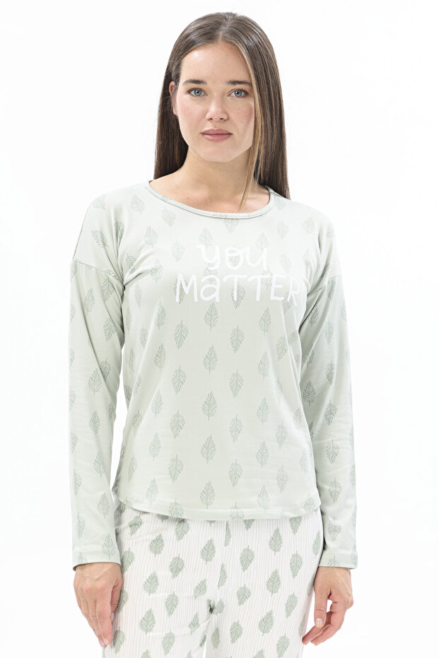 Leaf Patterned Pajama Set - 2