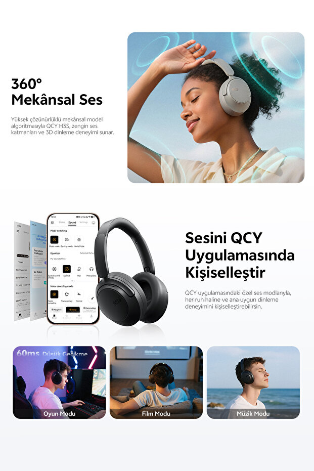 H3S 6.0 Bluetooth Kulaklık Anc Hi-res Ldac Çift Sürücülü Kulaklık 7 Mics. Yapay Zeka 102 Saat Dinle - 5