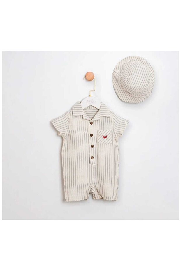 Baby Boy Cotton Jumpsuit with Hat
