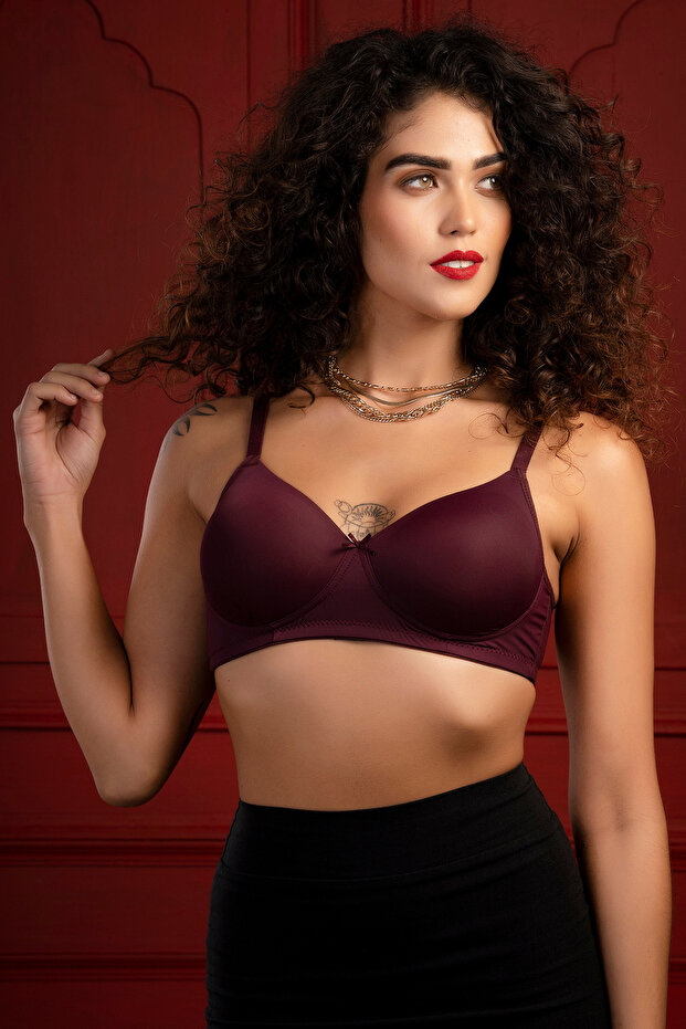 Padded Non-Wired Full Cup T-shirt Bra in Wine Colour