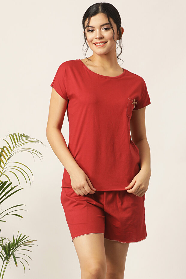 Chic Basic Top & Shorts Set in Red- 100% Cotton - 2
