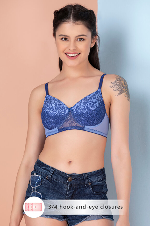 Padded Non-Wired Full Cup Floral Print Multiway Bra in Powder Blue - Lace